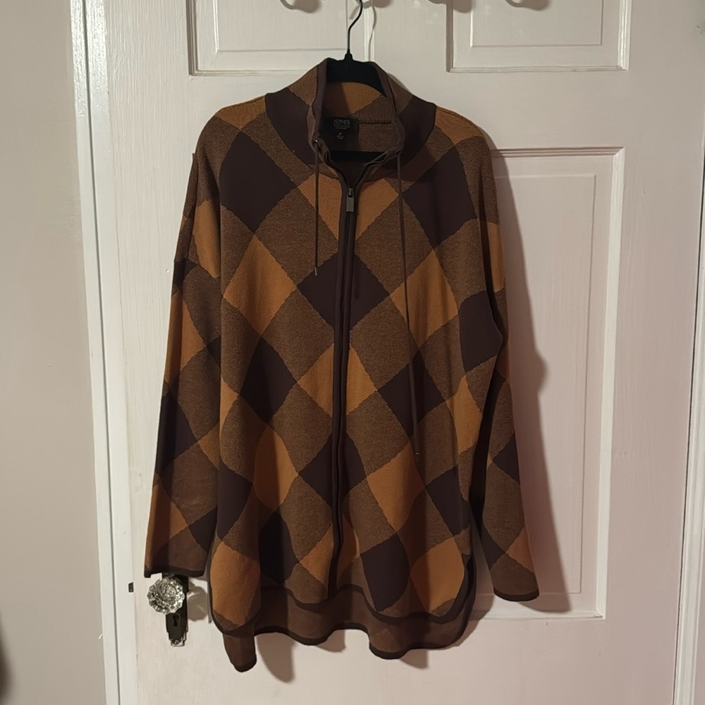 Jones New York Signature Women's Zip Up Sweater Sz M 60% cotton 40% polyester